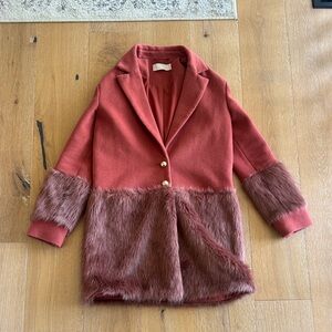 Keepsake the Label Shallows Faux Fur Trim Pea Coat in Terracotta